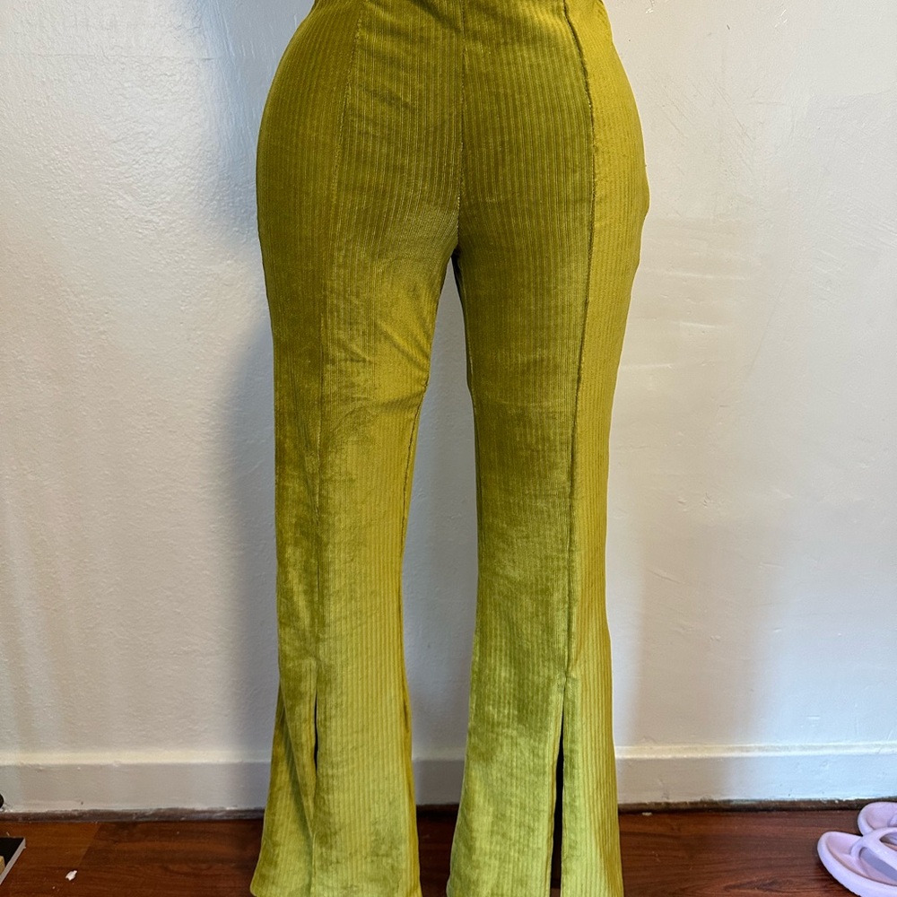 Green Velvet Flare Pants with Retro Style